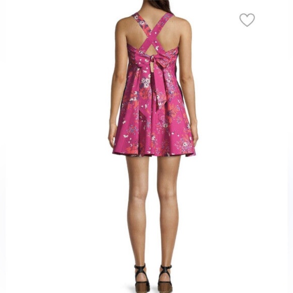 Free People Let The Sunshine In Printed pink Floral Strap Flare Dress sz XS - Picture 8 of 12